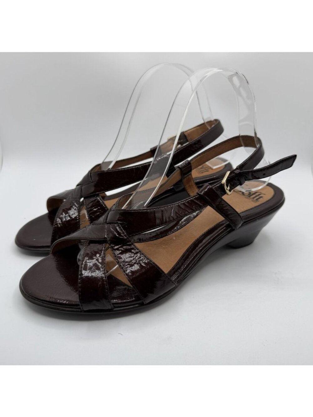 Sofft Andrea Slingback Women's Size 9N Brown Patent Leather Cushion Sandals